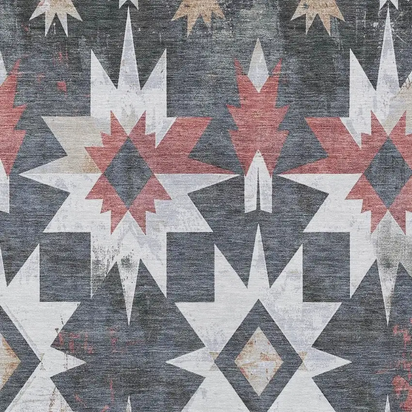 Charcoal And Rust Aztec Washable Indoor Outdoor Area Rug Photo 3