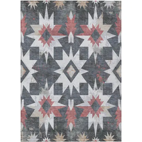 Charcoal And Rust Aztec Washable Indoor Outdoor Area Rug Photo 1