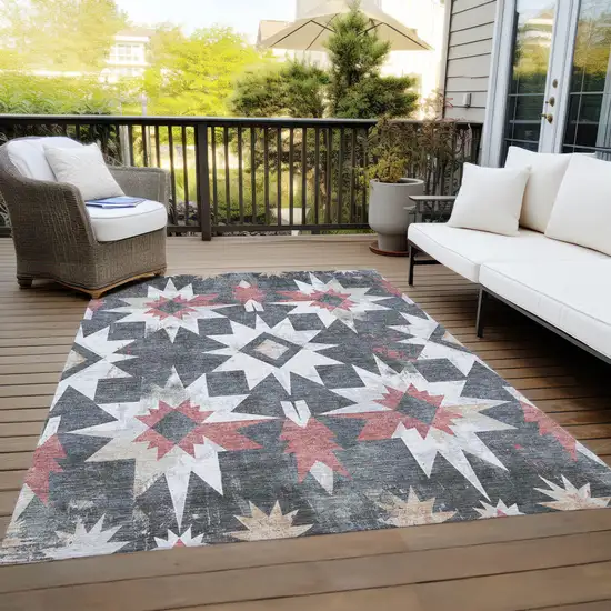 Charcoal And Rust Aztec Washable Indoor Outdoor Area Rug Photo 7
