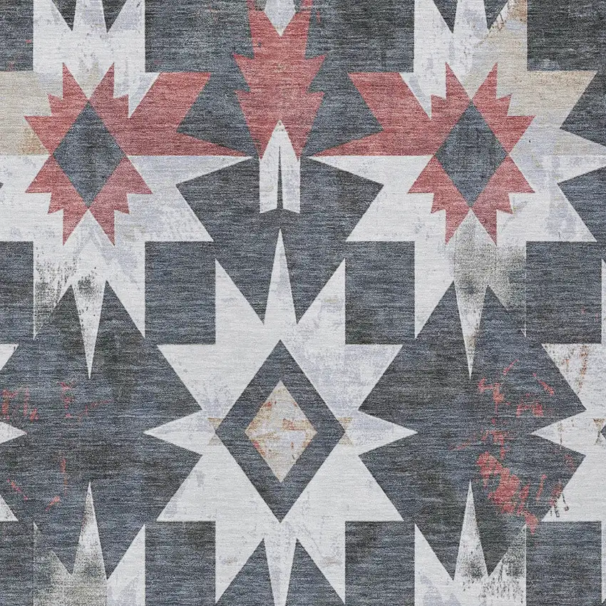 Charcoal And Rust Aztec Washable Indoor Outdoor Area Rug Photo 8