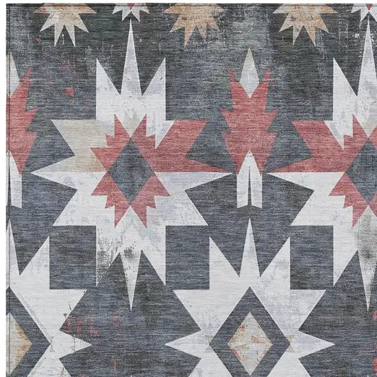 Charcoal And Rust Aztec Washable Indoor Outdoor Area Rug Photo 4