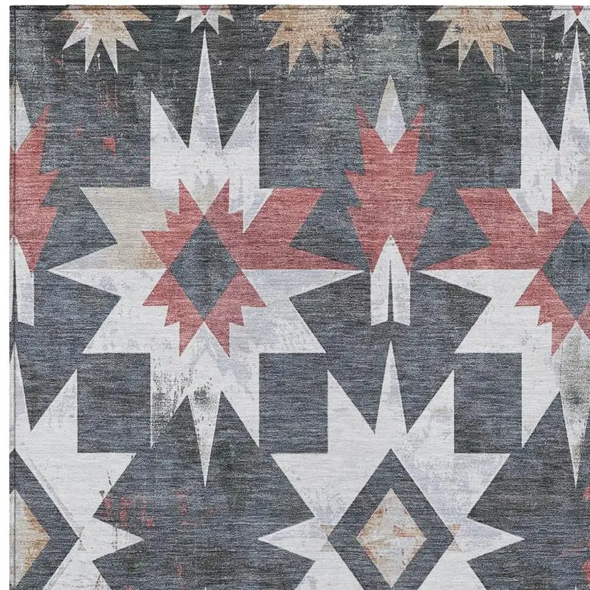 Charcoal And Rust Aztec Washable Indoor Outdoor Area Rug Photo 4