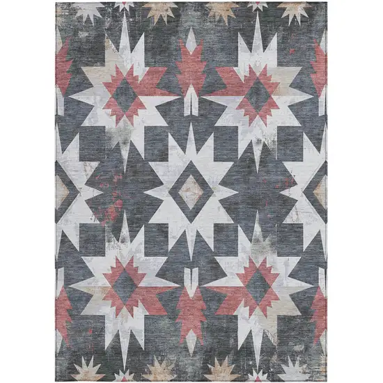 Charcoal And Rust Aztec Washable Indoor Outdoor Area Rug Photo 3