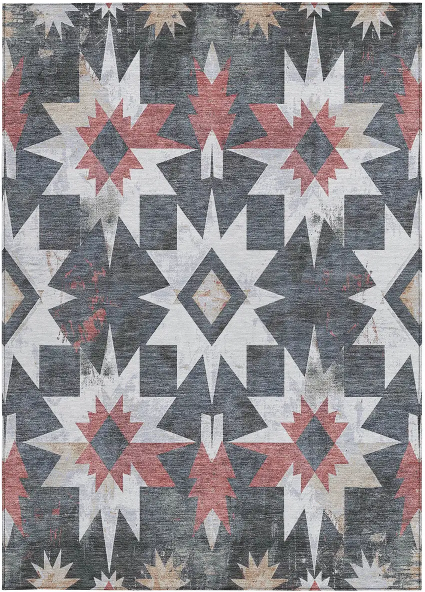 Charcoal And Rust Aztec Washable Indoor Outdoor Area Rug Photo 3