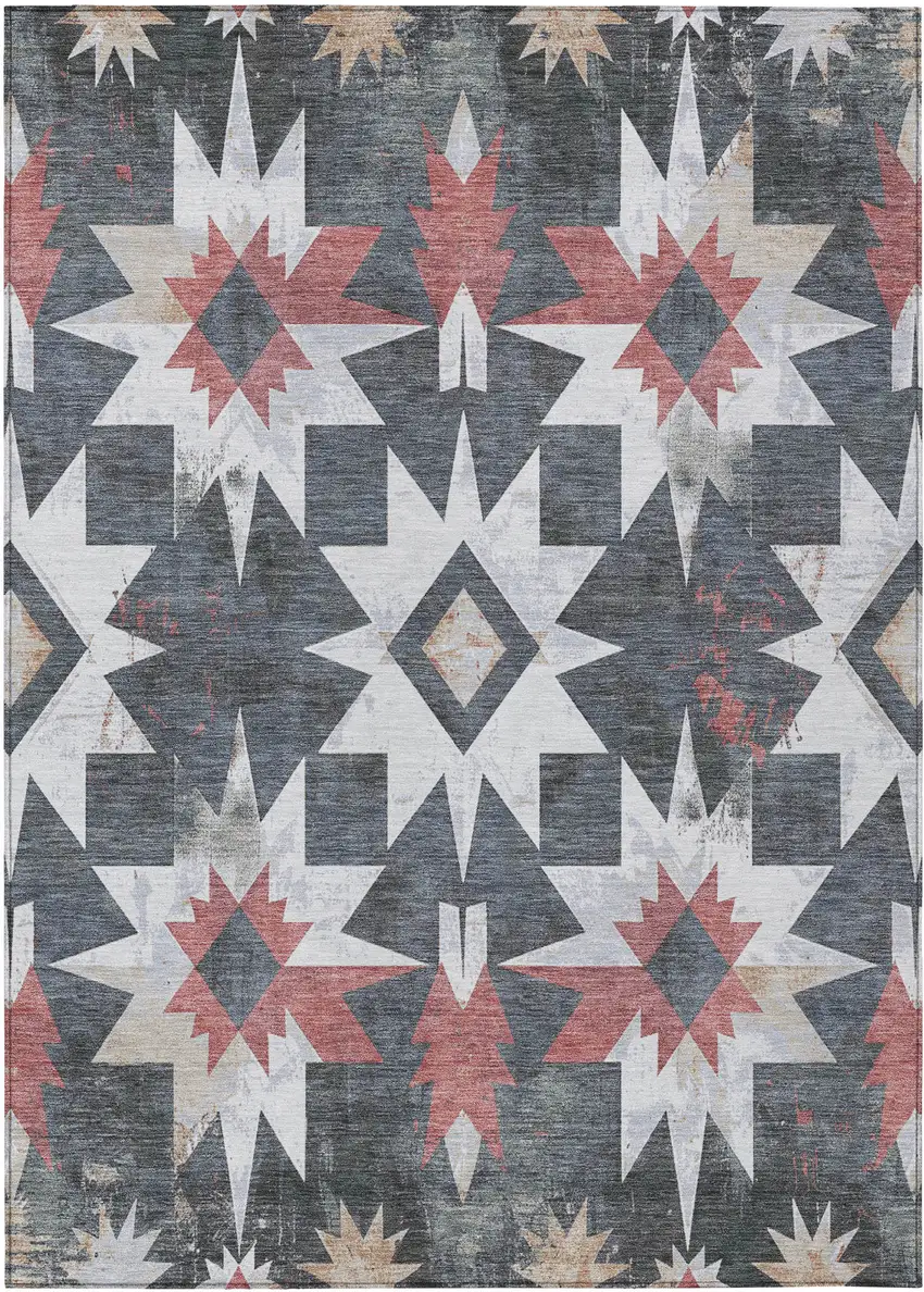 Charcoal And Rust Aztec Washable Indoor Outdoor Area Rug Photo 1