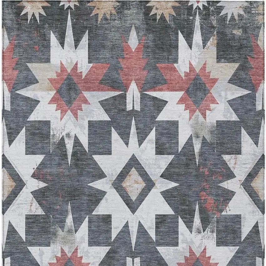 Charcoal And Rust Aztec Washable Indoor Outdoor Area Rug Photo 4