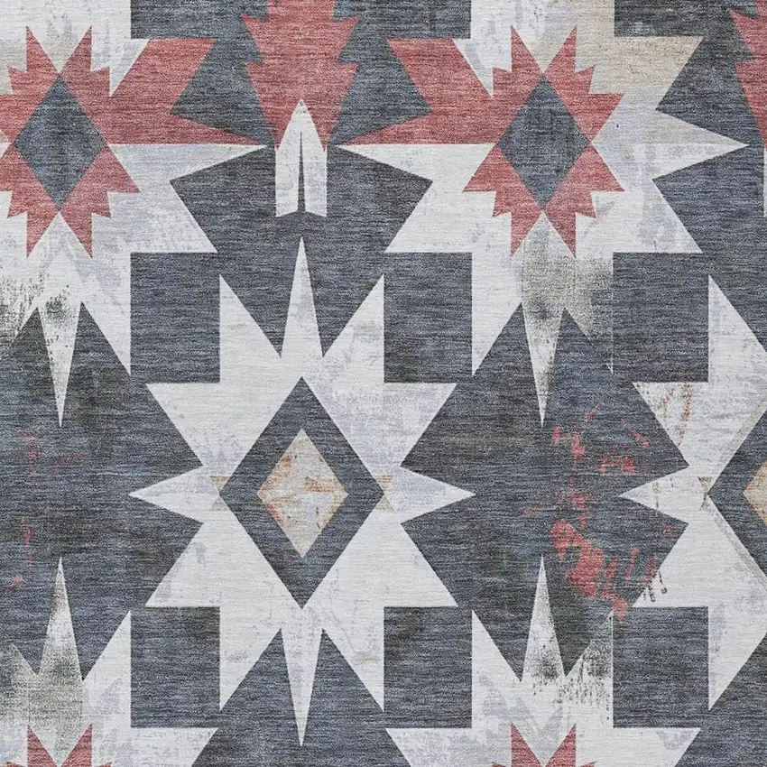 Charcoal And Rust Aztec Washable Indoor Outdoor Area Rug Photo 3