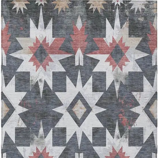 Charcoal And Rust Aztec Washable Indoor Outdoor Area Rug Photo 4