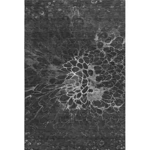 Photo of Charcoal And Silver Abstract Washable Area Rug With UV Protection