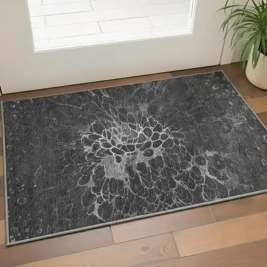 Charcoal And Silver Abstract Washable Area Rug With UV Protection Photo 3