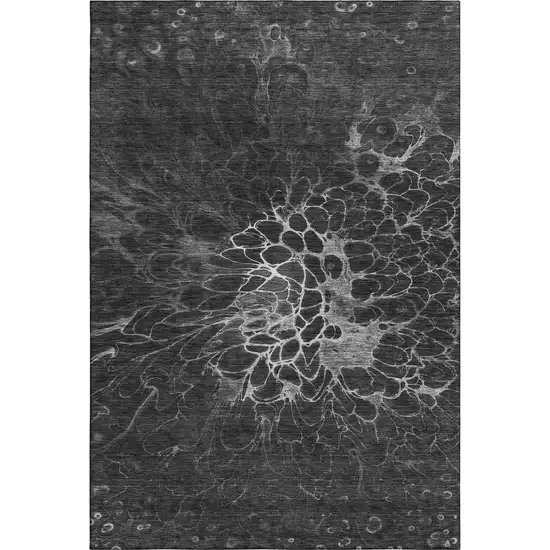 Charcoal And Silver Abstract Washable Area Rug With UV Protection Photo 2