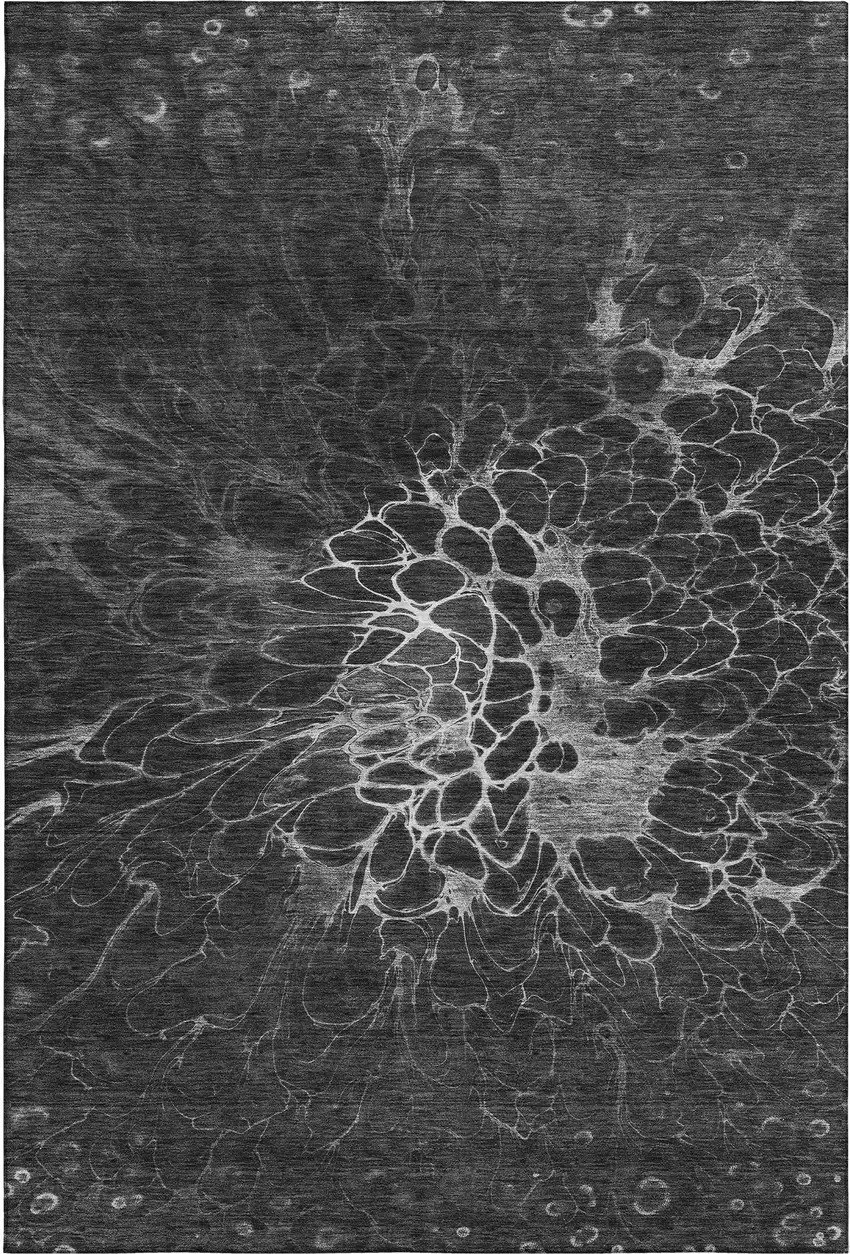 Charcoal And Silver Abstract Washable Area Rug With UV Protection Photo 2