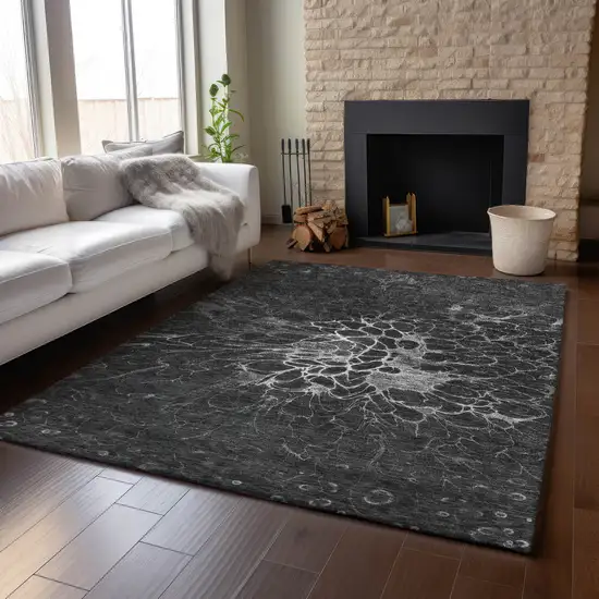 Charcoal And Silver Abstract Washable Area Rug With UV Protection Photo 6