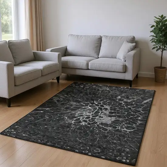 Charcoal And Silver Abstract Washable Area Rug With UV Protection Photo 2