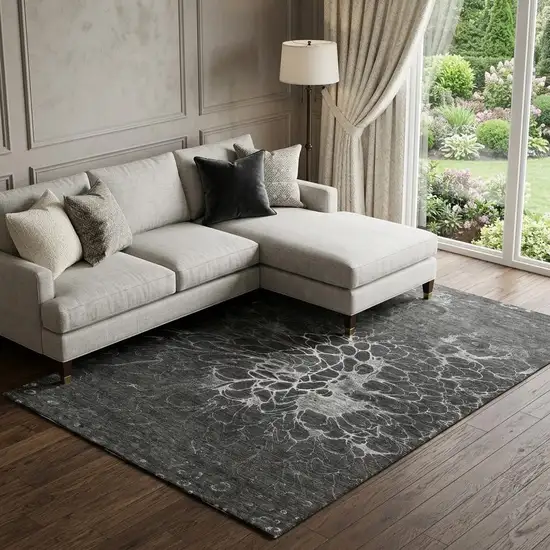 Charcoal And Silver Abstract Washable Area Rug With UV Protection Photo 1