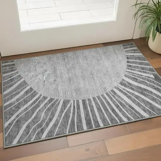 Charcoal And Silver Abstract Washable Area Rug With UV Protection Photo 2