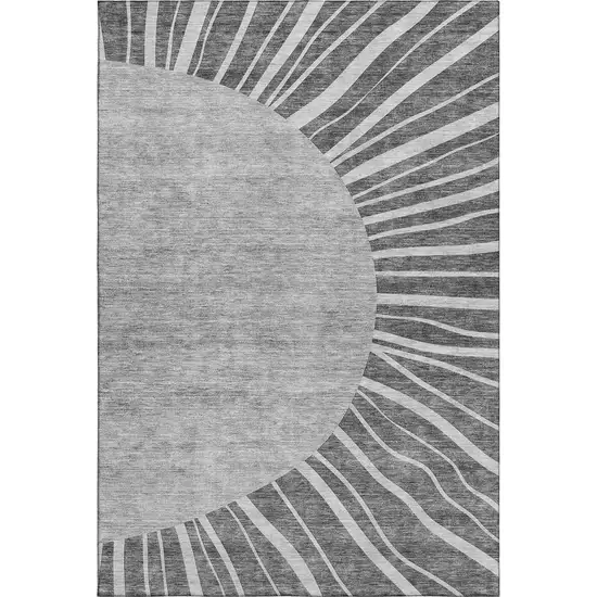 Charcoal And Silver Abstract Washable Area Rug With UV Protection Photo 1