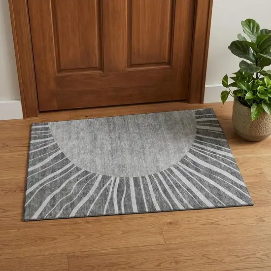 Charcoal And Silver Abstract Washable Area Rug With UV Protection Photo 1