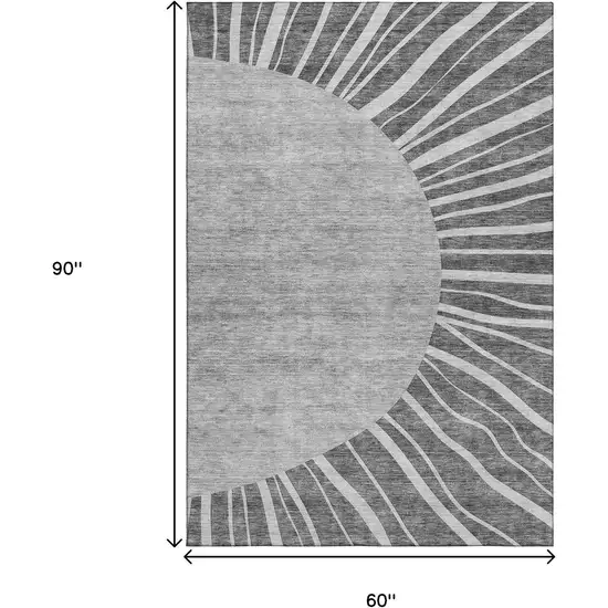 Charcoal And Silver Abstract Washable Area Rug With UV Protection Photo 3