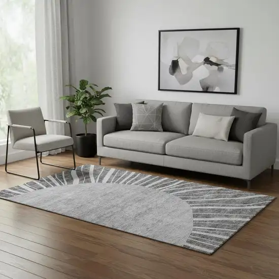 Charcoal And Silver Abstract Washable Area Rug With UV Protection Photo 1