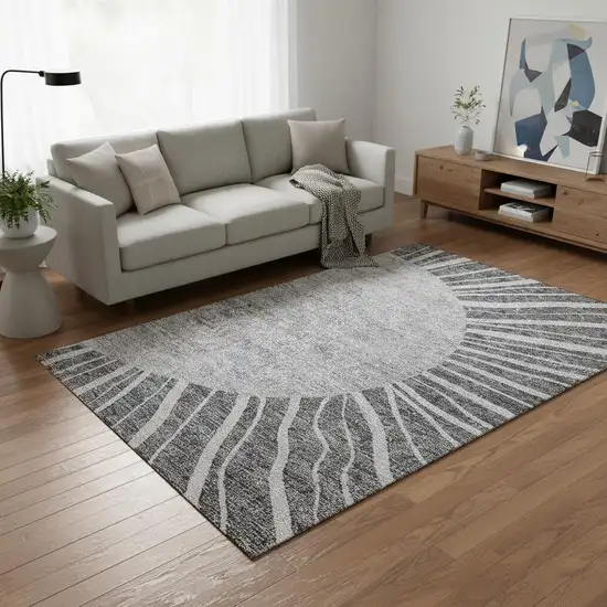 Charcoal And Silver Abstract Washable Area Rug With UV Protection Photo 1