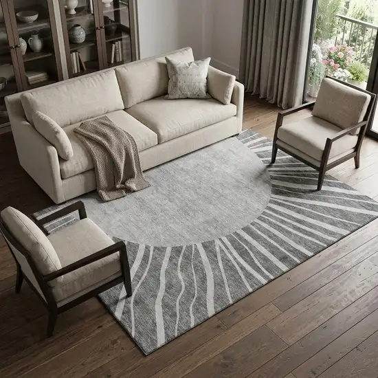 Charcoal And Silver Abstract Washable Area Rug With UV Protection Photo 1