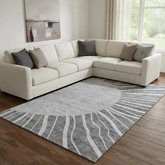 Charcoal And Silver Abstract Washable Area Rug With UV Protection Photo 1