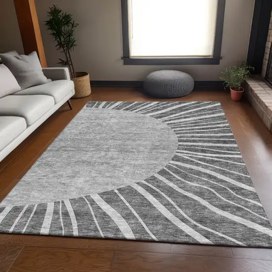 Charcoal And Silver Abstract Washable Area Rug With UV Protection Photo 5