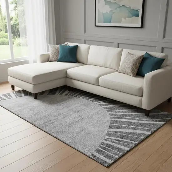 Charcoal And Silver Abstract Washable Area Rug With UV Protection Photo 2