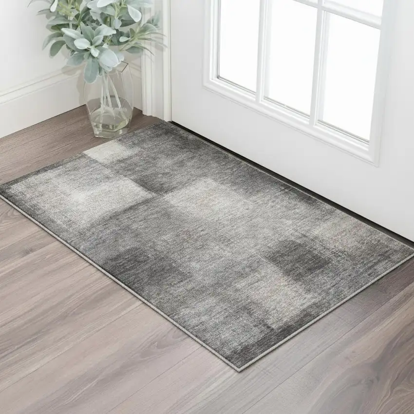 Charcoal And Silver Abstract Washable Area Rug With UV Protection Photo 2