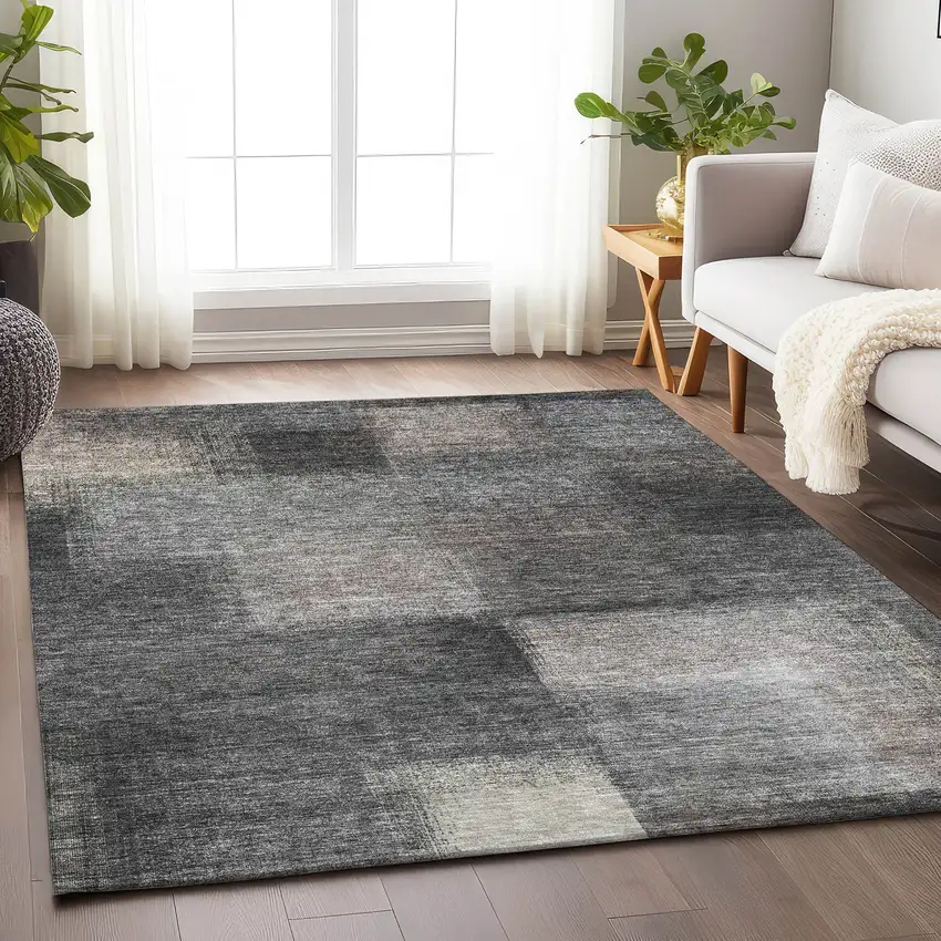Charcoal And Silver Abstract Washable Area Rug With UV Protection Photo 5