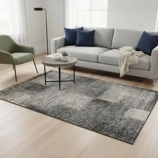 Charcoal And Silver Abstract Washable Area Rug With UV Protection Photo 2