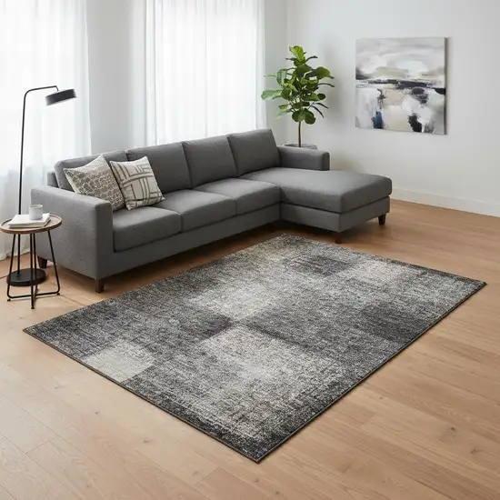 Charcoal And Silver Abstract Washable Area Rug With UV Protection Photo 2