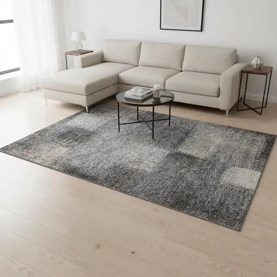 Charcoal And Silver Abstract Washable Area Rug With UV Protection Photo 2