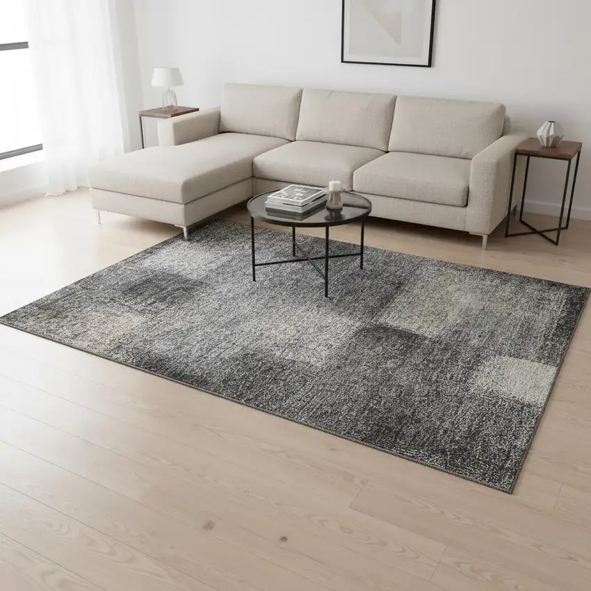 Charcoal And Silver Abstract Washable Area Rug With UV Protection Photo 2