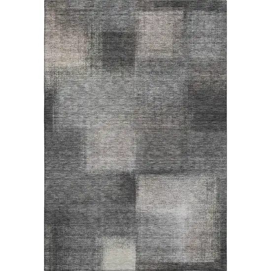 Charcoal And Silver Abstract Washable Area Rug With UV Protection Photo 1