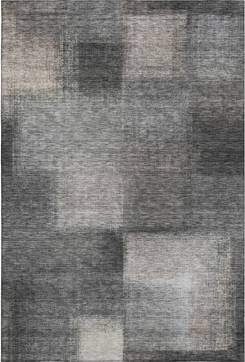 Charcoal And Silver Abstract Washable Area Rug With UV Protection Photo 1