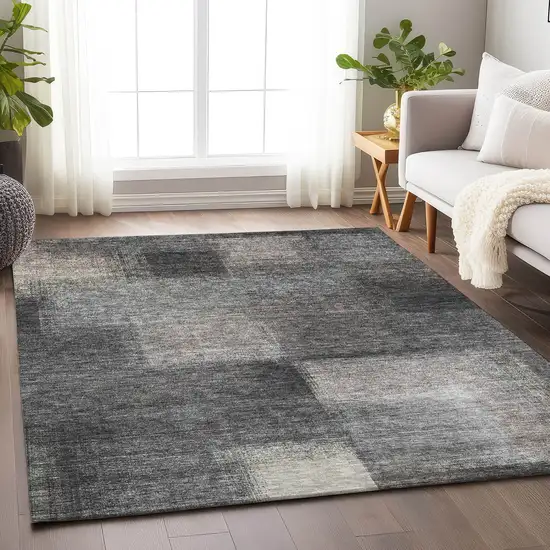 Charcoal And Silver Abstract Washable Area Rug With UV Protection Photo 5