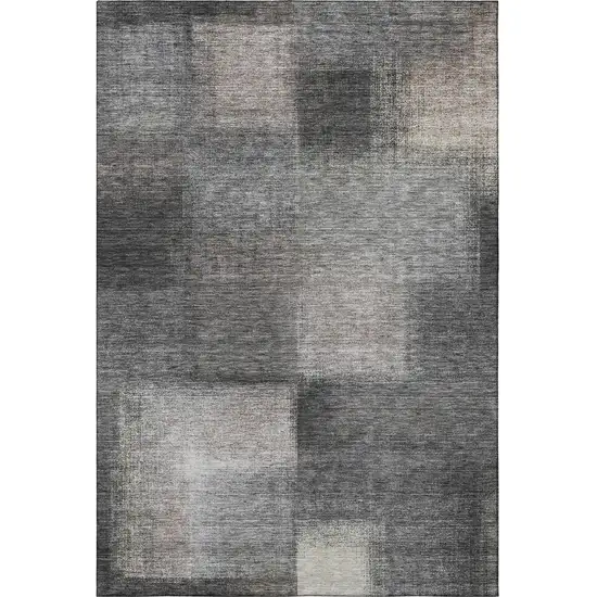 Charcoal And Silver Abstract Washable Area Rug With UV Protection Photo 4