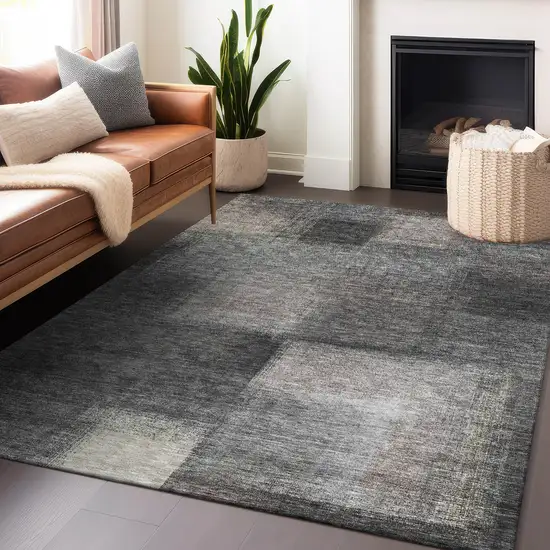 Charcoal And Silver Abstract Washable Area Rug With UV Protection Photo 6