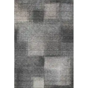 Photo of Charcoal And Silver Abstract Washable Area Rug With UV Protection