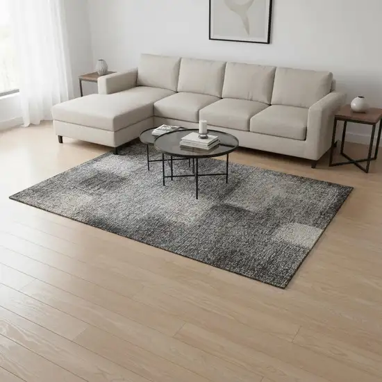 Charcoal And Silver Abstract Washable Area Rug With UV Protection Photo 2
