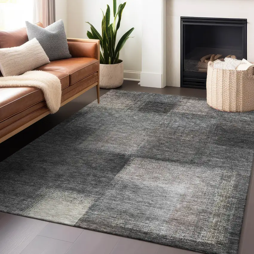 Charcoal And Silver Abstract Washable Area Rug With UV Protection Photo 6