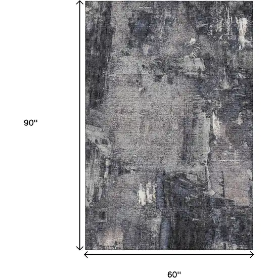Charcoal And Silver Abstract Washable Area Rug With UV Protection Photo 9