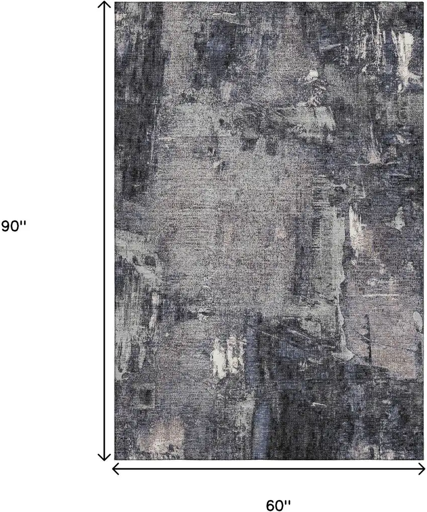Charcoal And Silver Abstract Washable Area Rug With UV Protection Photo 9