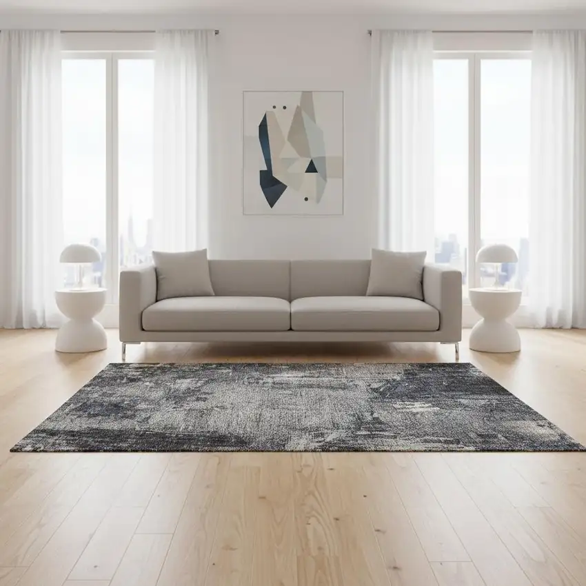 Charcoal And Silver Abstract Washable Area Rug With UV Protection Photo 2