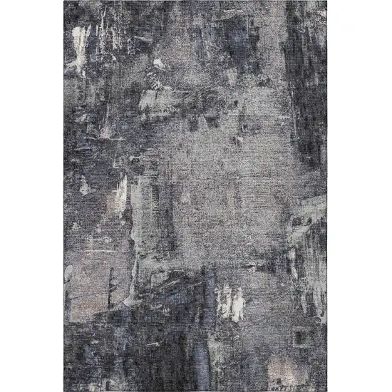 Charcoal And Silver Abstract Washable Area Rug With UV Protection Photo 2
