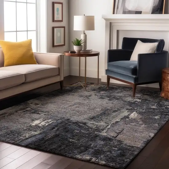 Charcoal And Silver Abstract Washable Area Rug With UV Protection Photo 4