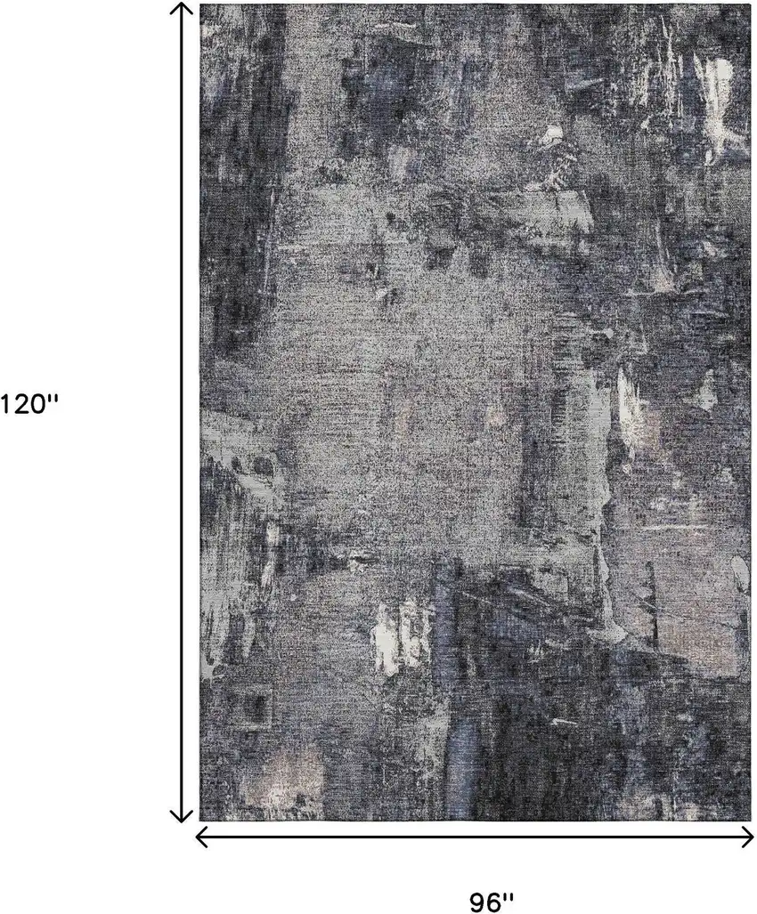 Charcoal And Silver Abstract Washable Area Rug With UV Protection Photo 8