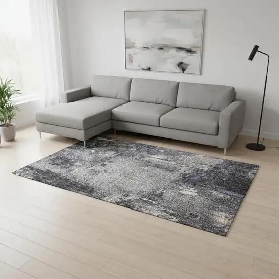 Charcoal And Silver Abstract Washable Area Rug With UV Protection Photo 2